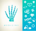 Medical logo. Caduceus, teeth, heartbeat, pills and capsules, dna chain, human brain and syringe. Royalty Free Stock Photo